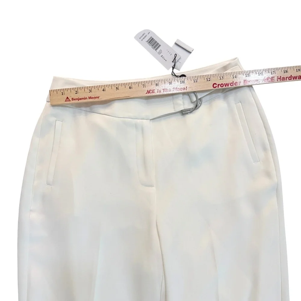Elie Tahari T Tahari White‎ Crepe Wide Leg Cropped Pants D-Ring Belt Size 8 NEW